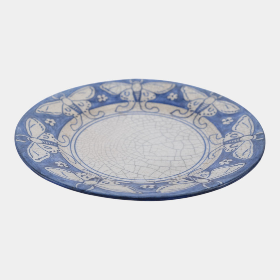 Dedham Pottery 1896-1928 Arts And Crafts Pottery Blue Luna Moth Ceramic Plate - Just Art Pottery