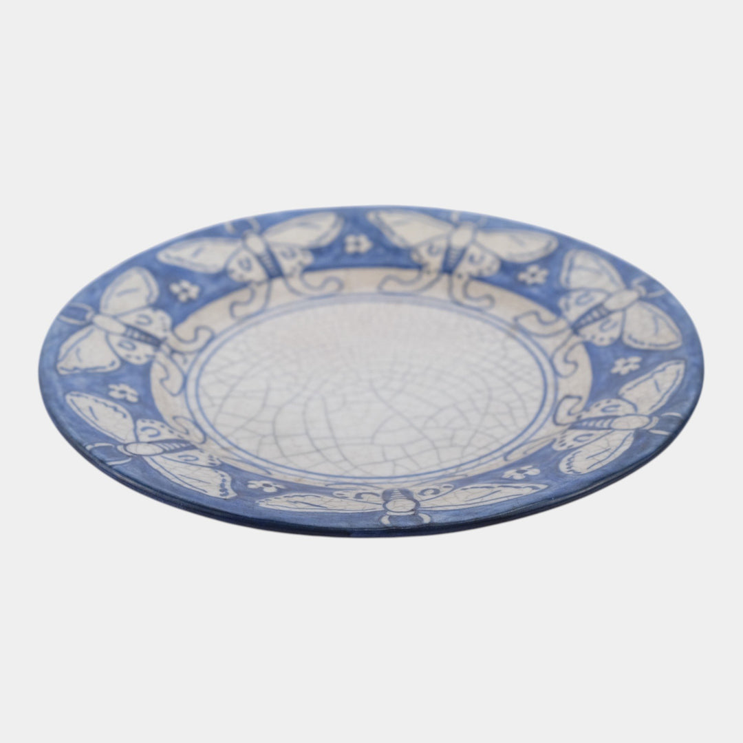 Dedham Pottery 1896-1928 Arts And Crafts Pottery Blue Luna Moth Ceramic Plate - Just Art Pottery