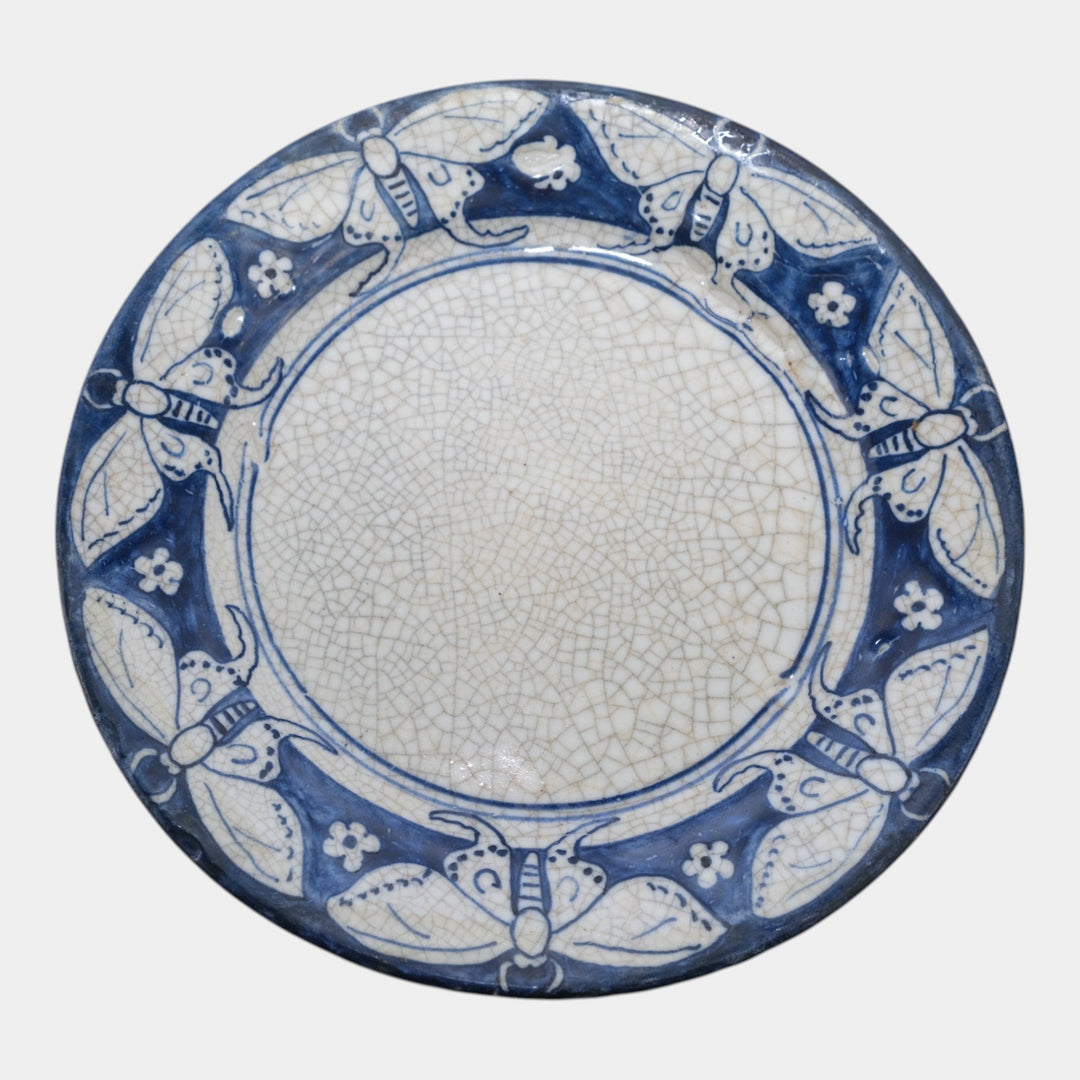 Dedham Pottery 1896-1928 Arts And Crafts Pottery Blue Lunar Moth Ceramic Plate - Just Art Pottery