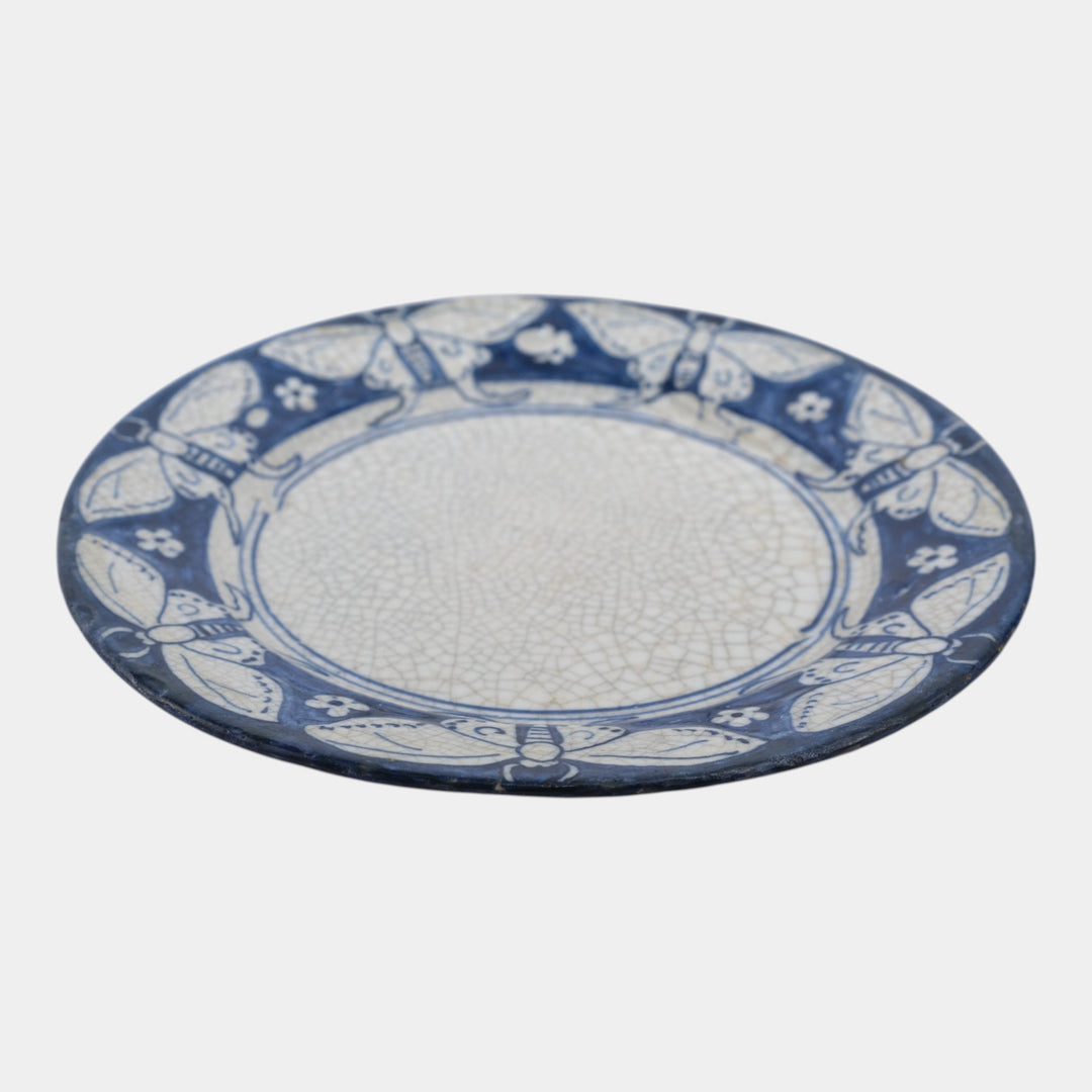 Dedham Pottery 1896-1928 Arts And Crafts Pottery Blue Lunar Moth Ceramic Plate - Just Art Pottery