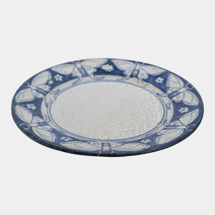 Dedham Pottery 1896-1928 Arts And Crafts Pottery Blue Lunar Moth Ceramic Plate - Just Art Pottery