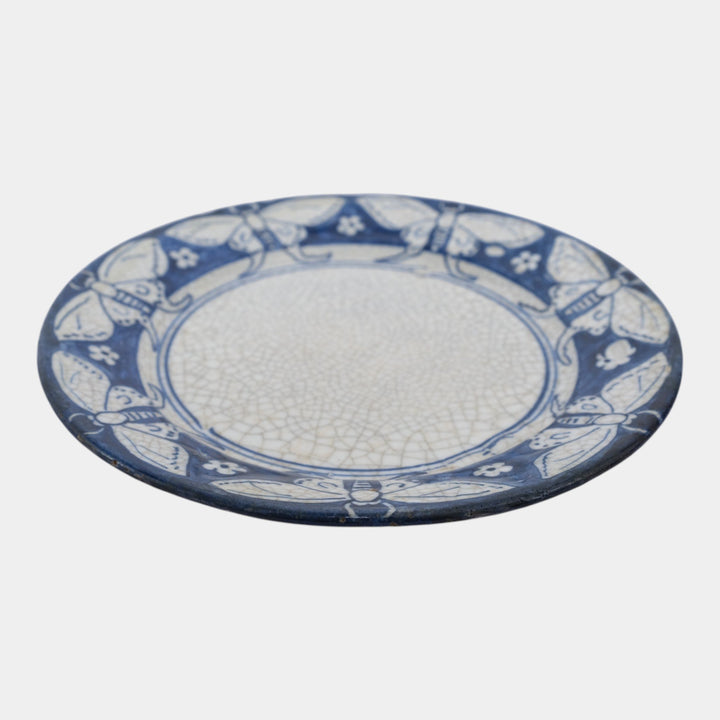 Dedham Pottery 1896-1928 Arts And Crafts Pottery Blue Lunar Moth Ceramic Plate - Just Art Pottery