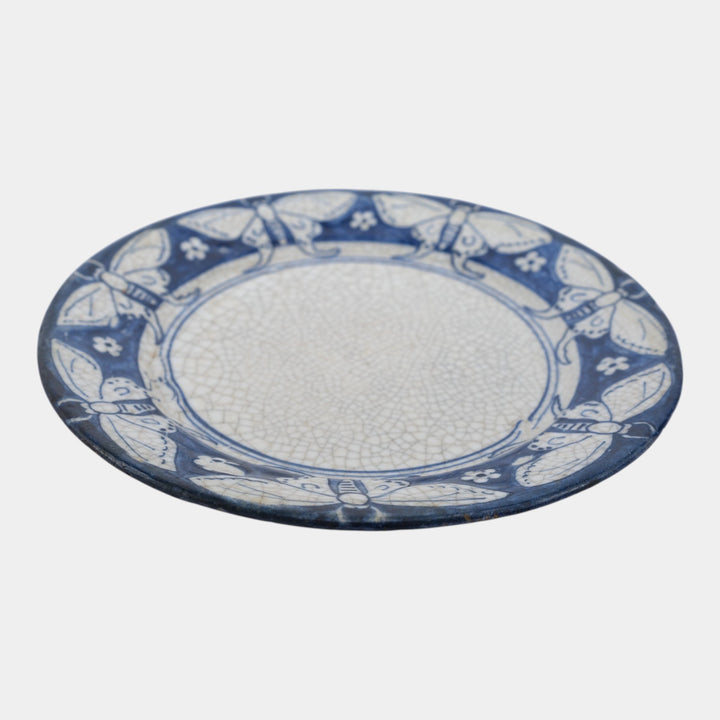 Dedham Pottery 1896-1928 Arts And Crafts Pottery Blue Lunar Moth Ceramic Plate - Just Art Pottery