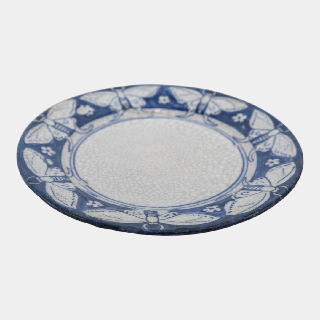 Dedham Pottery 1896-1928 Arts And Crafts Pottery Blue Lunar Moth Ceramic Plate - Just Art Pottery