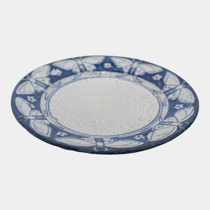 Dedham Pottery 1896-1928 Arts And Crafts Pottery Blue Lunar Moth Ceramic Plate - Just Art Pottery