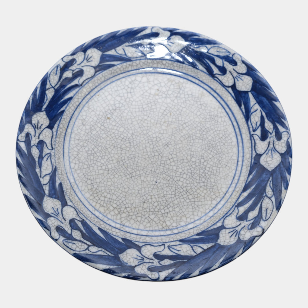 Dedham Pottery 1896-1928 Arts And Crafts Pottery Blue Floral Iris Ceramic Plate - Just Art Pottery