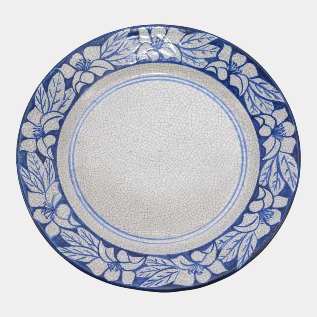Dedham Pottery 1929-1943 Arts And Crafts Blue Floral Azalea Pottery Dinner Plate - Just Art Pottery