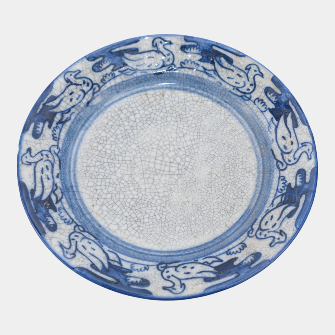 Chelsea Pottery 1895 Arts & Crafts Dedham Pottery Blue Tufted Duck Ceramic Plate - Just Art Pottery