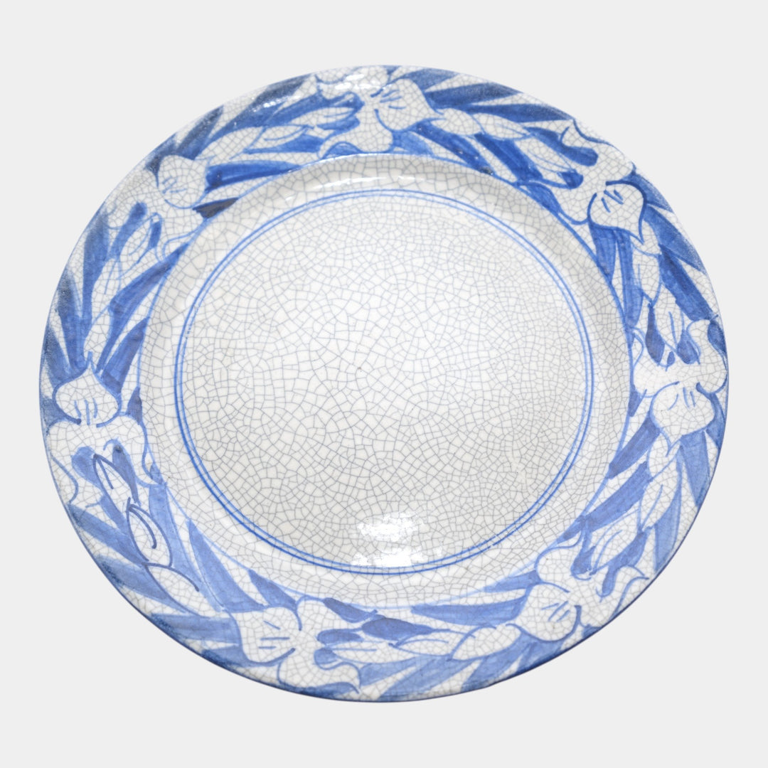Dedham Pottery 1896-1928 Arts And Crafts Pottery Blue Floral Iris Ceramic Plate - Just Art Pottery