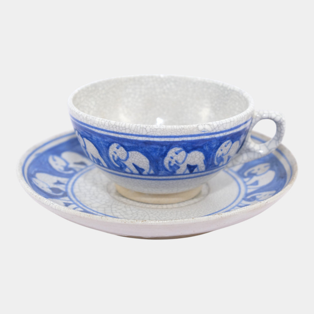 Dedham Pottery 1929-1943 Arts And Crafts Pottery Blue Elephant Teacup and Saucer - Just Art Pottery