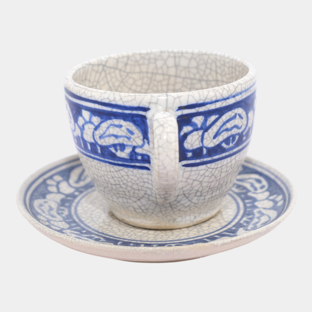 Dedham Pottery 1929-1943 Arts And Crafts Pottery Blue Snowtree Teacup and Saucer - Just Art Pottery