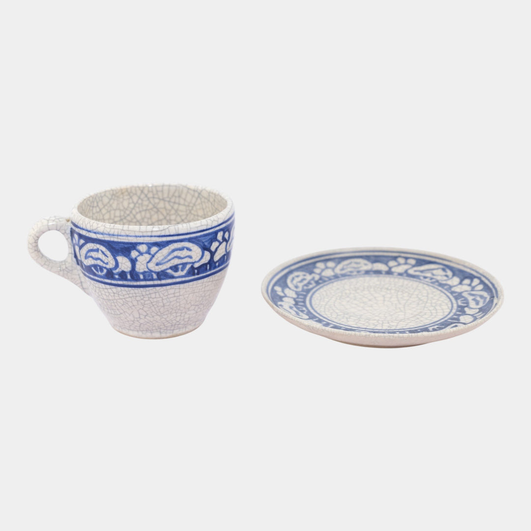 Dedham Pottery 1929-1943 Arts And Crafts Pottery Blue Snowtree Teacup and Saucer - Just Art Pottery