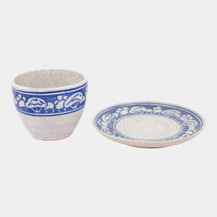 Dedham Pottery 1929-1943 Arts And Crafts Pottery Blue Snowtree Teacup and Saucer - Just Art Pottery