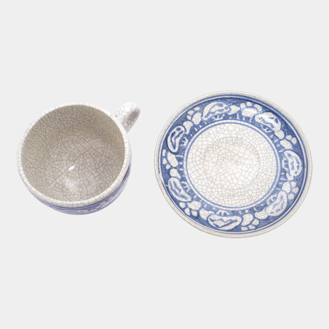 Dedham Pottery 1929-1943 Arts And Crafts Pottery Blue Snowtree Teacup and Saucer - Just Art Pottery
