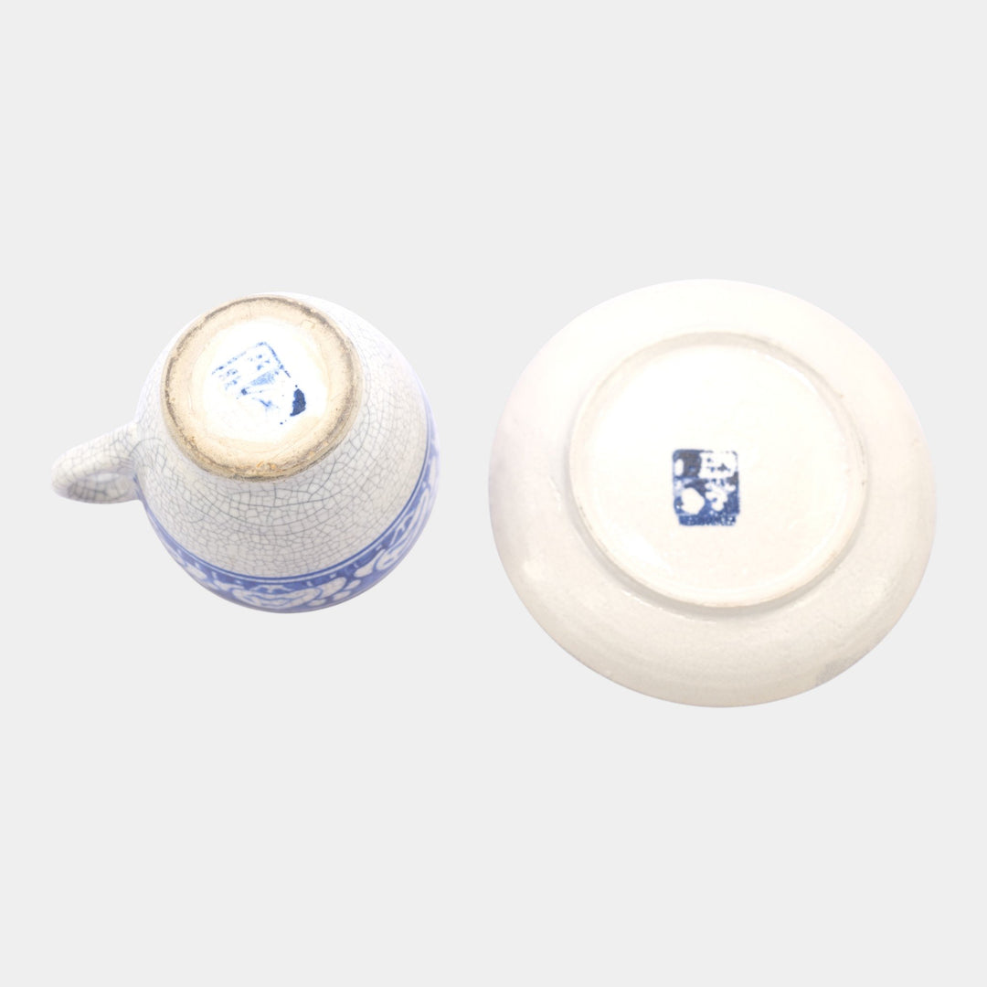 Dedham Pottery 1929-1943 Arts And Crafts Pottery Blue Snowtree Teacup and Saucer - Just Art Pottery