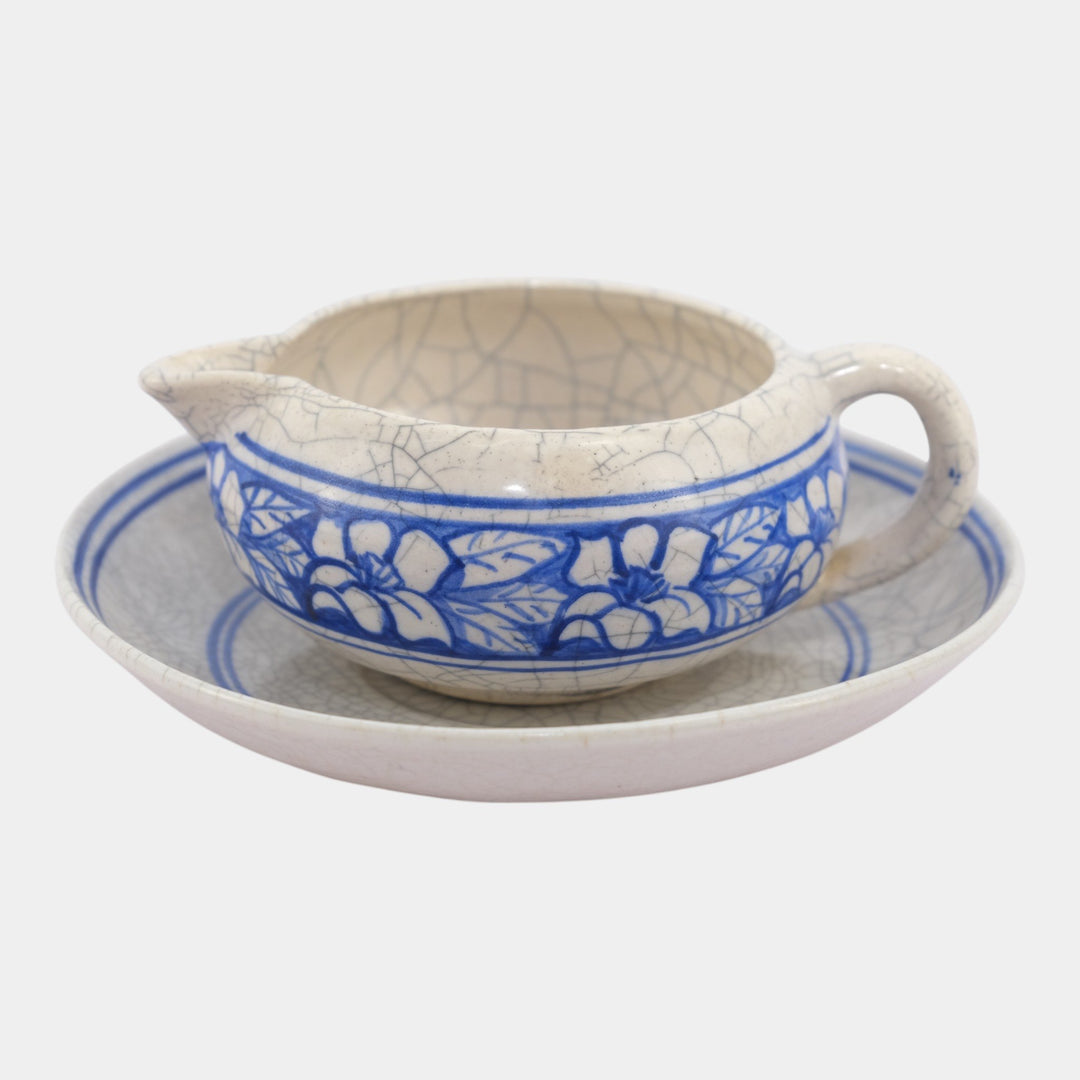 Dedham Pottery 1896-1928 Arts And Crafts Blue Azalea Ceramic Creamer and Saucer - Just Art Pottery