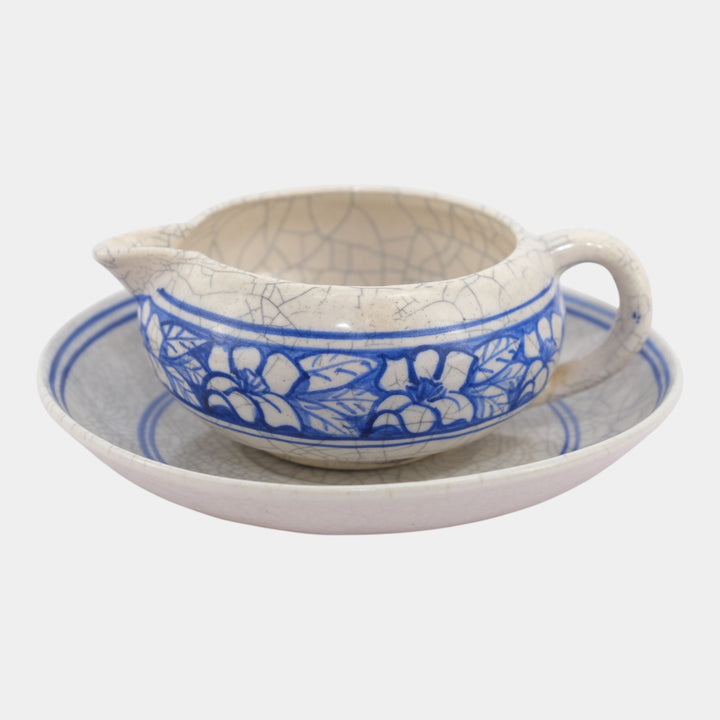 Dedham Pottery 1896-1928 Arts And Crafts Blue Azalea Ceramic Creamer and Saucer - Just Art Pottery