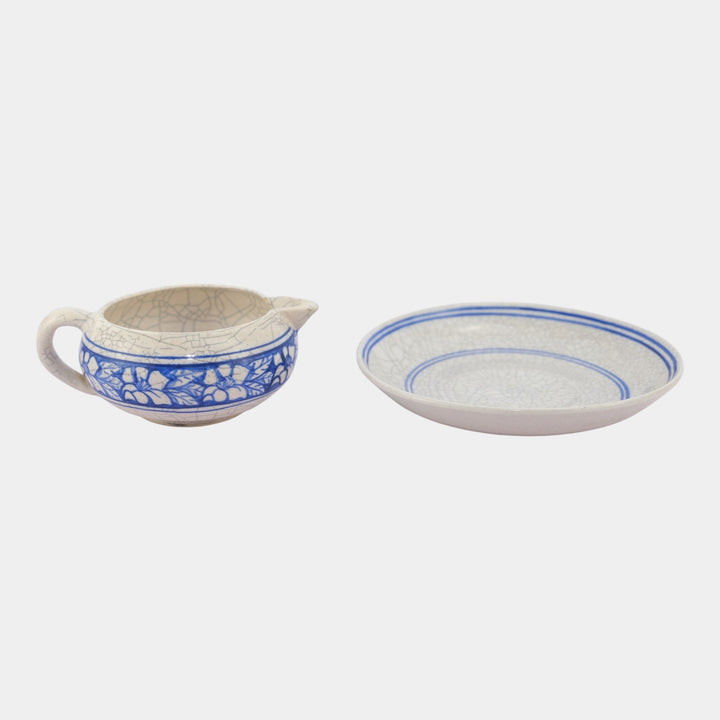 Dedham Pottery 1896-1928 Arts And Crafts Blue Azalea Ceramic Creamer and Saucer - Just Art Pottery