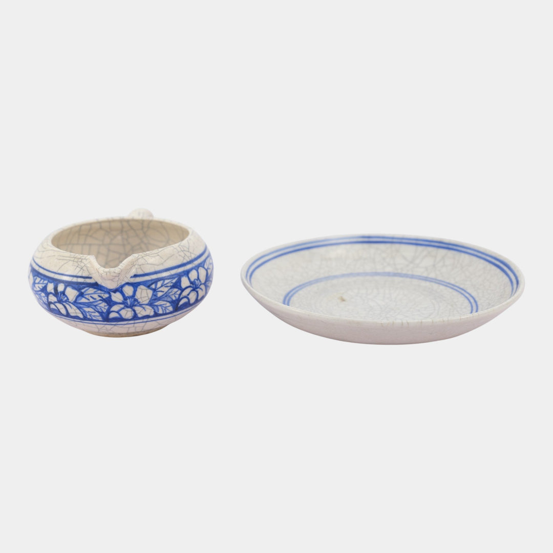 Dedham Pottery 1896-1928 Arts And Crafts Blue Azalea Ceramic Creamer and Saucer - Just Art Pottery