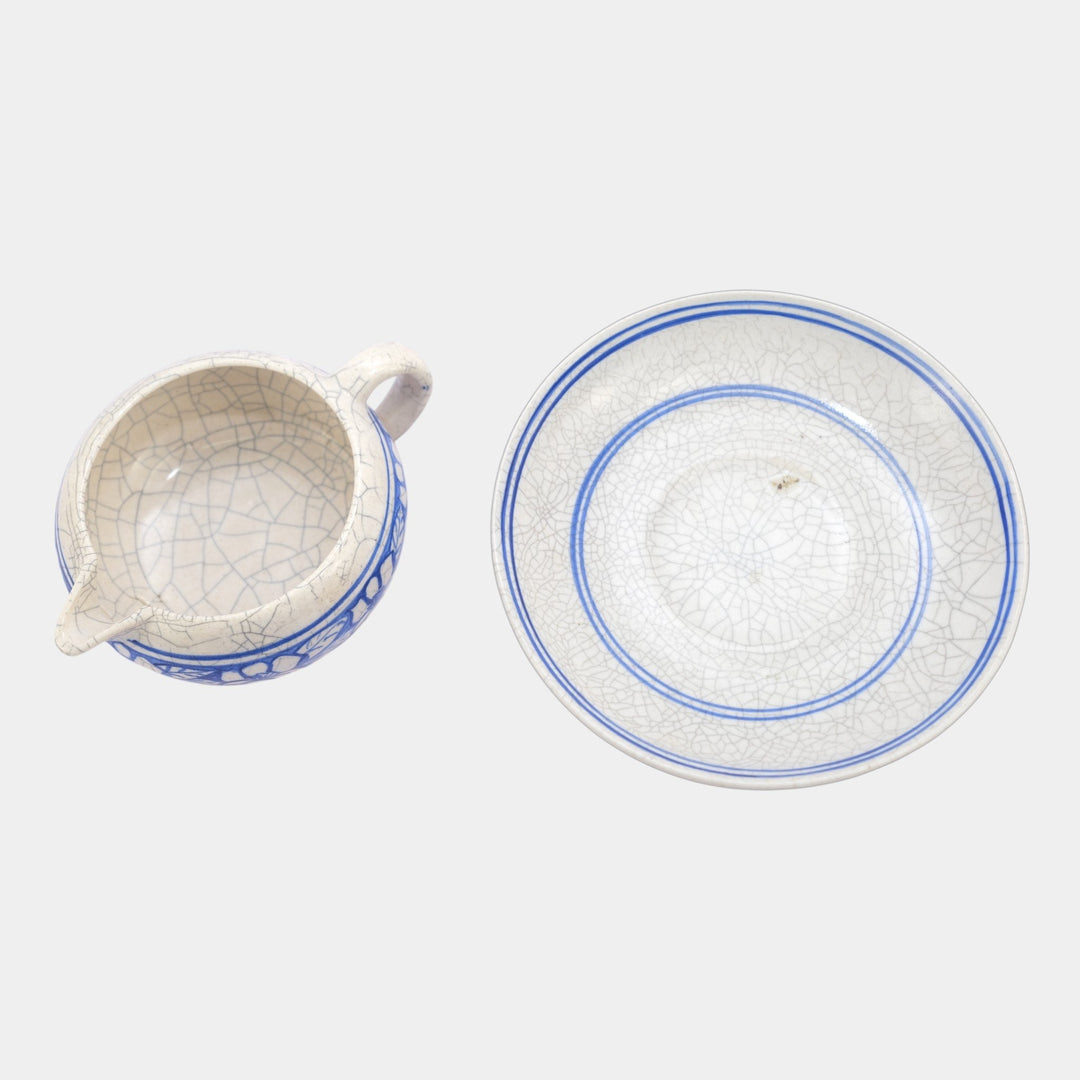 Dedham Pottery 1896-1928 Arts And Crafts Blue Azalea Ceramic Creamer and Saucer - Just Art Pottery