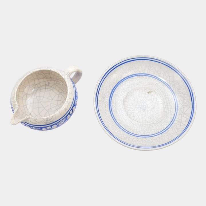 Dedham Pottery 1896-1928 Arts And Crafts Blue Azalea Ceramic Creamer and Saucer - Just Art Pottery