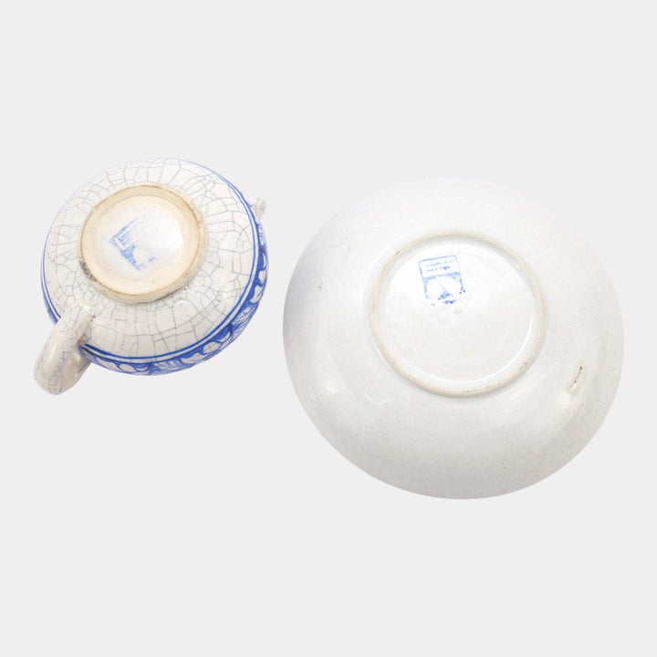 Dedham Pottery 1896-1928 Arts And Crafts Blue Azalea Ceramic Creamer and Saucer - Just Art Pottery