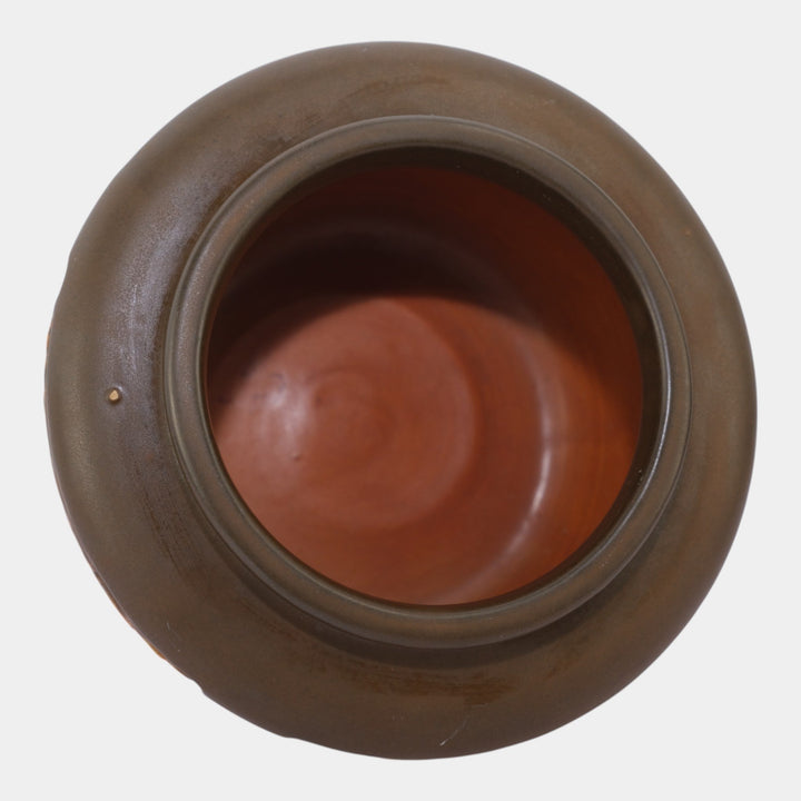 Roseville Rosecraft Panel 1926 Arts And Crafts Pottery Brown Botanical Bowl - Just Art Pottery