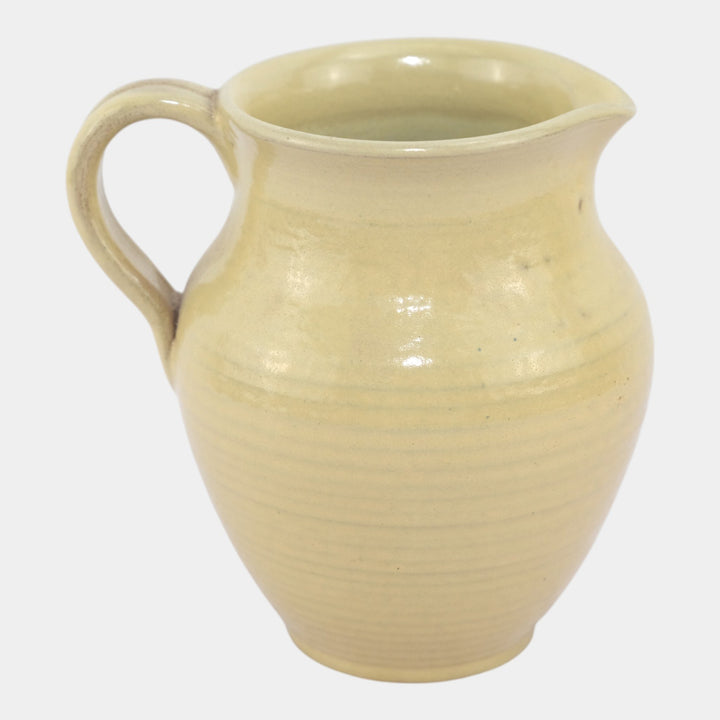 Marblehead Vintage Arts and Crafts Pottery Yellow Ringed Ceramic Handled Pitcher - Just Art Pottery