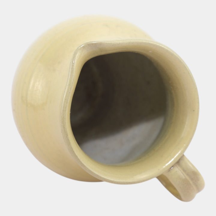 Marblehead Vintage Arts and Crafts Pottery Yellow Ringed Ceramic Handled Pitcher - Just Art Pottery