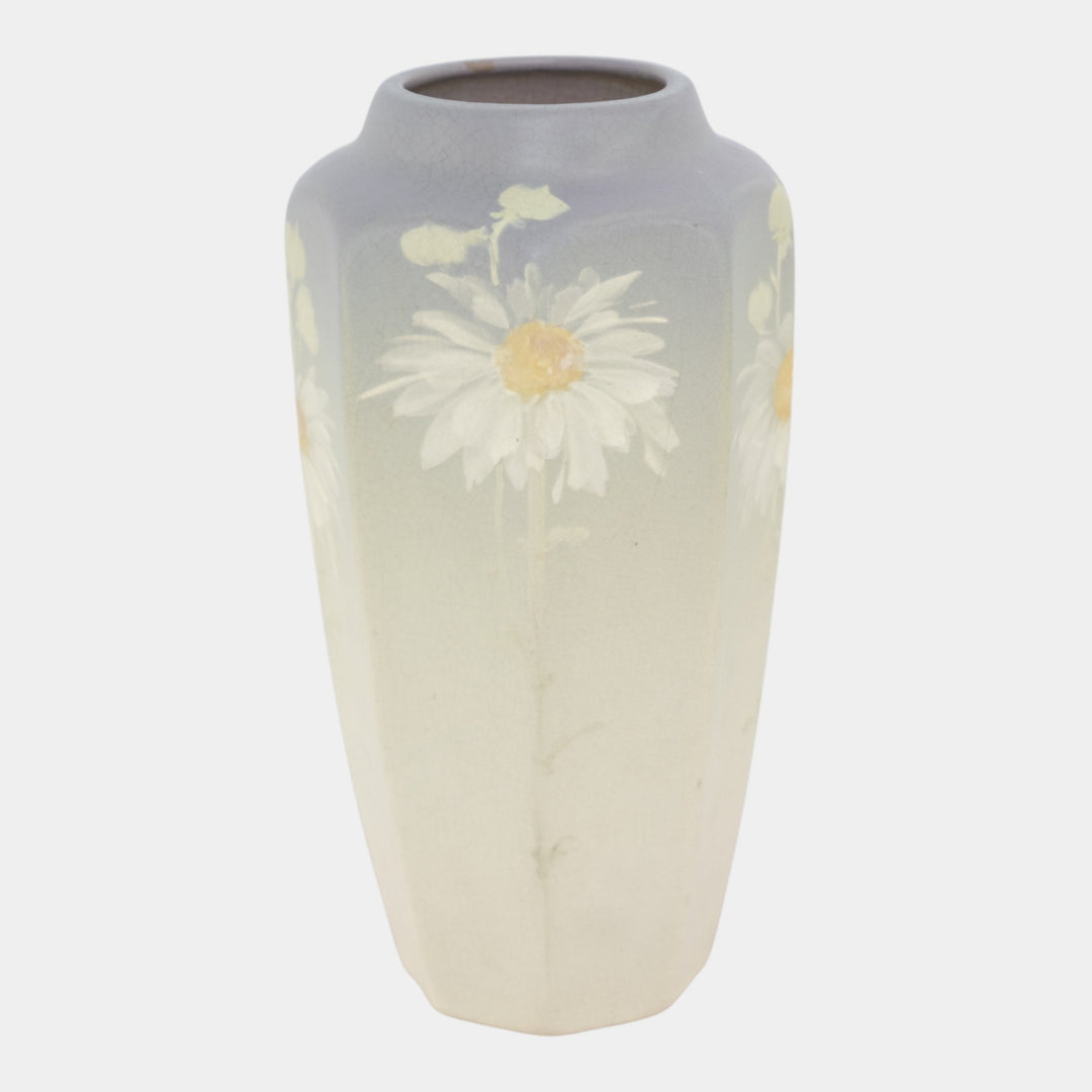 Weller Hudson Light 1920s Vintage Art Pottery Hand Painted Daisies Ceramic Vase - Just Art Pottery