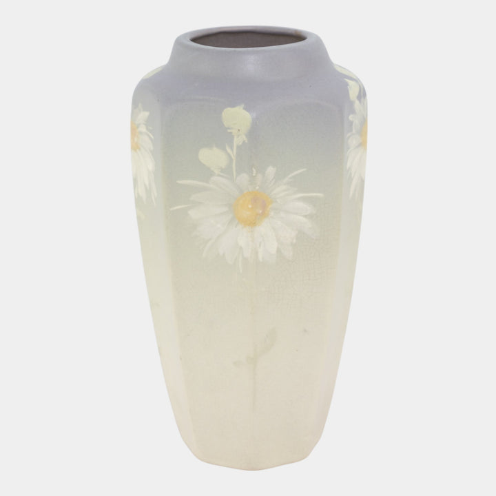 Weller Hudson Light 1920s Vintage Art Pottery Hand Painted Daisies Ceramic Vase - Just Art Pottery