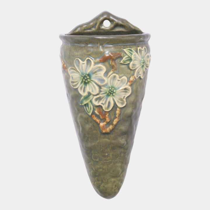 Roseville Dogwood Textured 1926 Vintage Art Pottery Ceramic Wall Pocket 1245-9 - Just Art Pottery