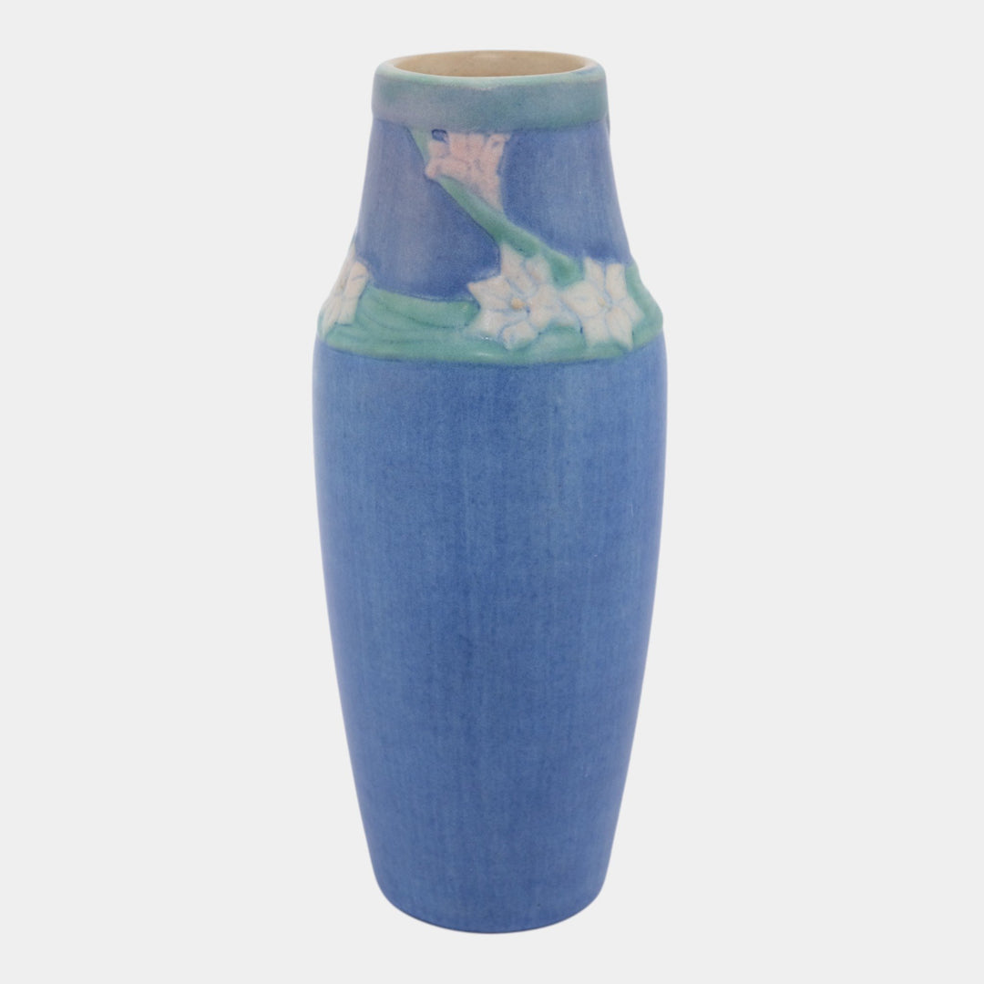 Newcomb College 1926 Vintage Arts and Crafts Pottery Blue Floral Ceramic Vase Simpson - Just Art Pottery