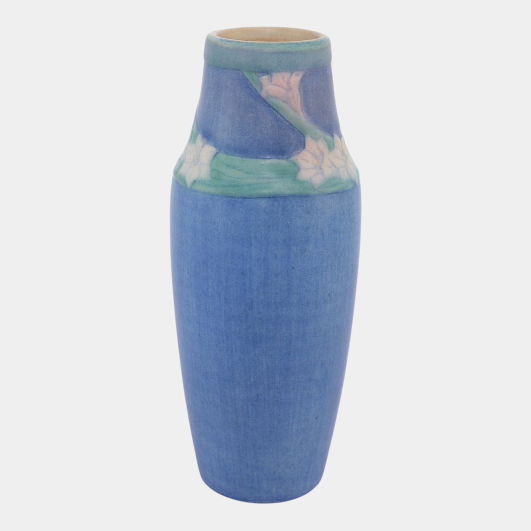 Newcomb College 1926 Vintage Arts and Crafts Pottery Blue Floral Ceramic Vase Simpson - Just Art Pottery
