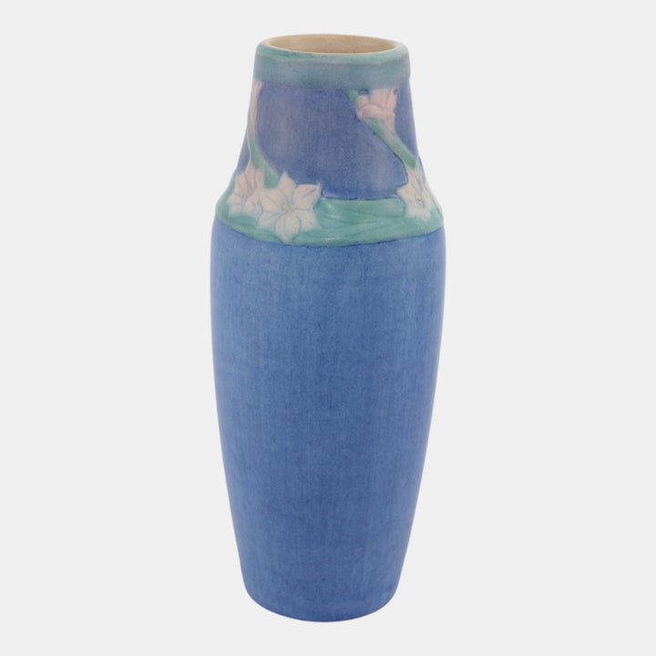 Newcomb College 1926 Vintage Arts and Crafts Pottery Blue Floral Ceramic Vase Simpson - Just Art Pottery