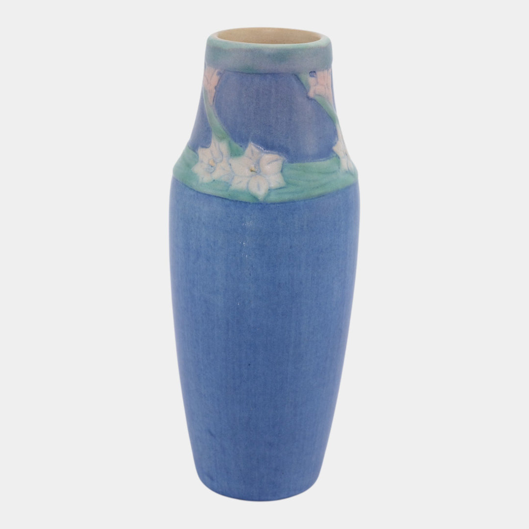 Newcomb College 1926 Vintage Arts and Crafts Pottery Blue Floral Ceramic Vase Simpson - Just Art Pottery