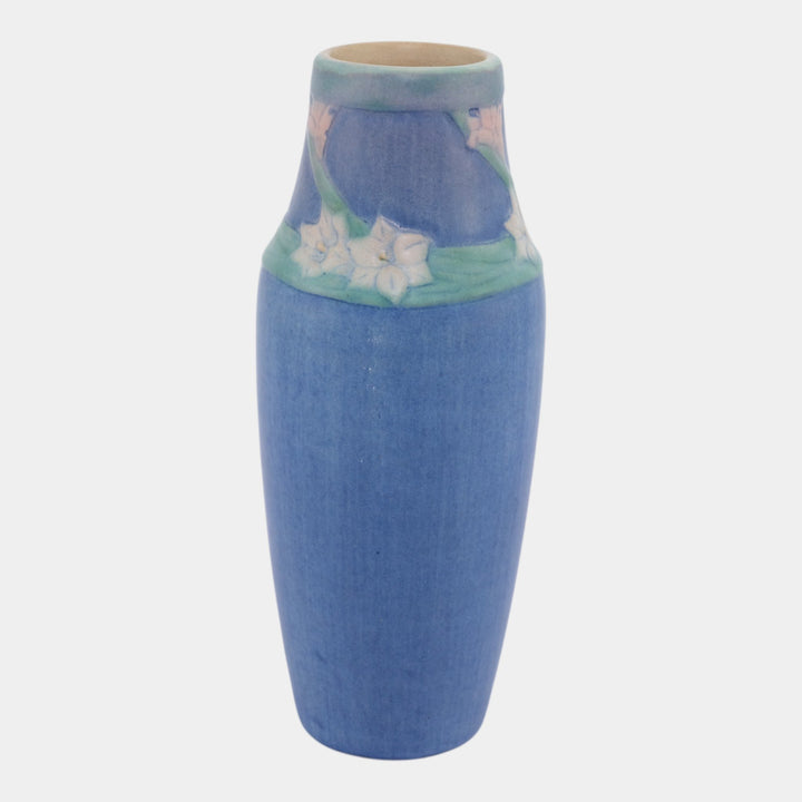 Newcomb College 1926 Vintage Arts and Crafts Pottery Blue Floral Ceramic Vase Simpson - Just Art Pottery