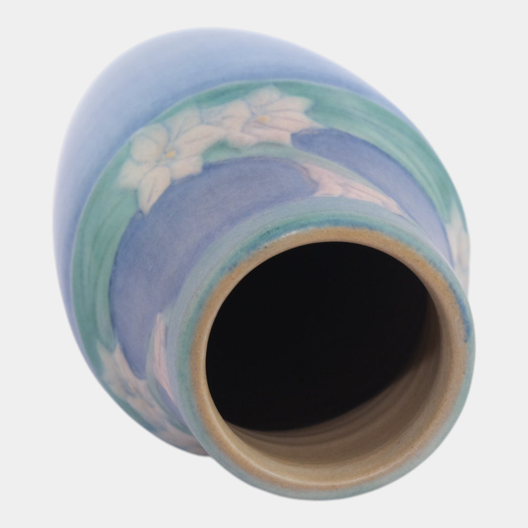 Newcomb College 1926 Vintage Arts and Crafts Pottery Blue Floral Ceramic Vase Simpson - Just Art Pottery