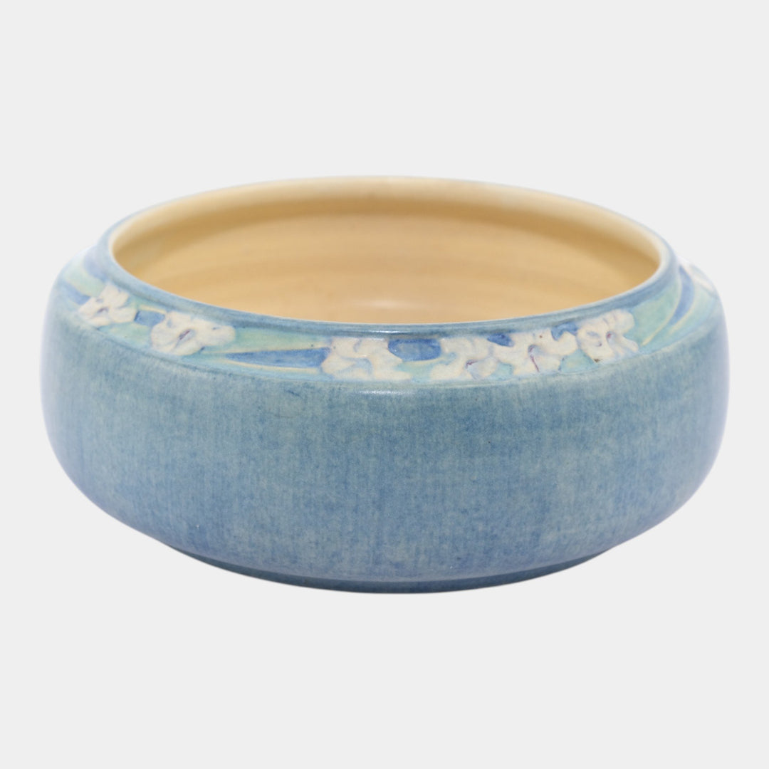 Newcomb College 1917 Vintage Arts and Crafts Pottery Blue Floral Ceramic Bowl - Just Art Pottery