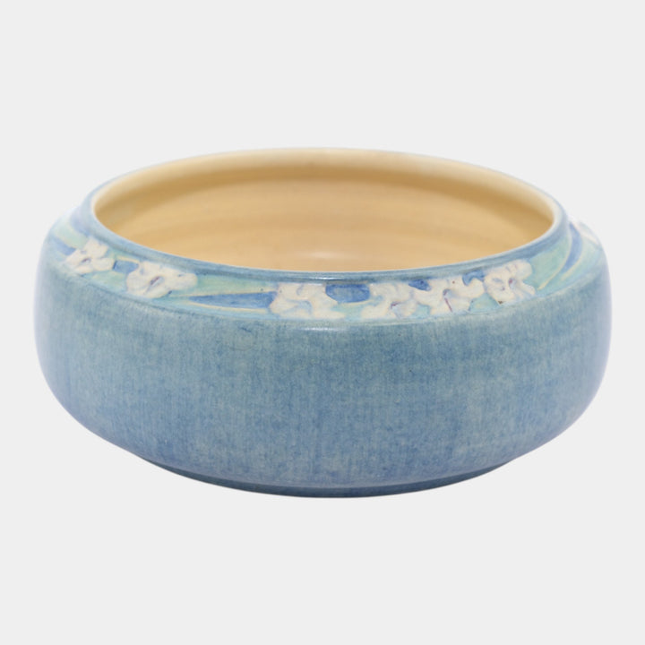 Newcomb College 1917 Vintage Arts and Crafts Pottery Blue Floral Ceramic Bowl - Just Art Pottery