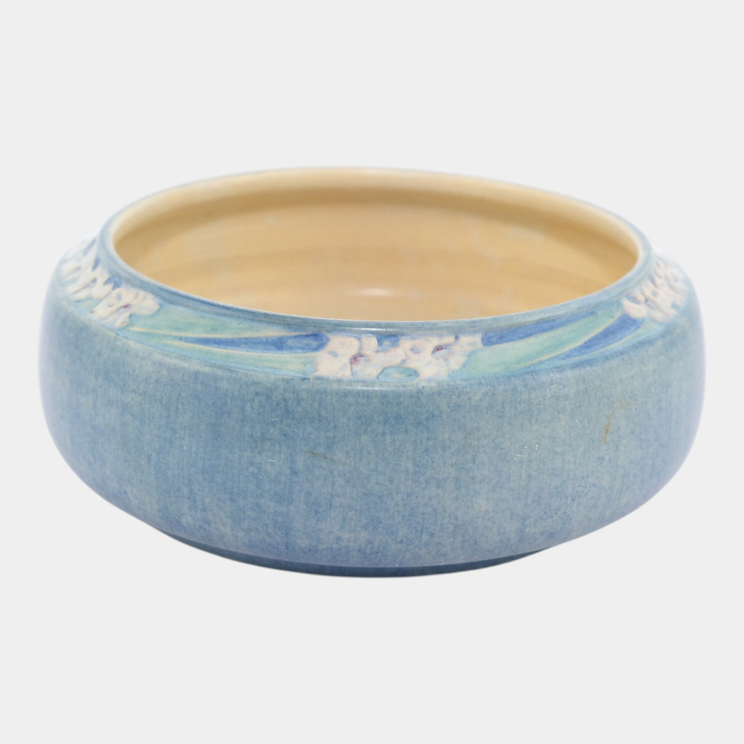 Newcomb College 1917 Vintage Arts and Crafts Pottery Blue Floral Ceramic Bowl - Just Art Pottery