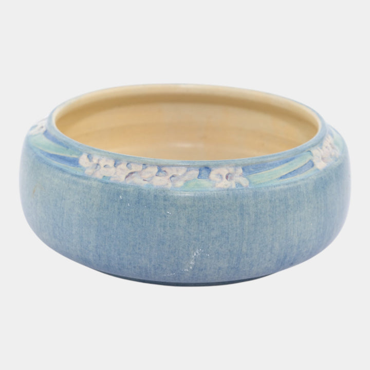 Newcomb College 1917 Vintage Arts and Crafts Pottery Blue Floral Ceramic Bowl - Just Art Pottery