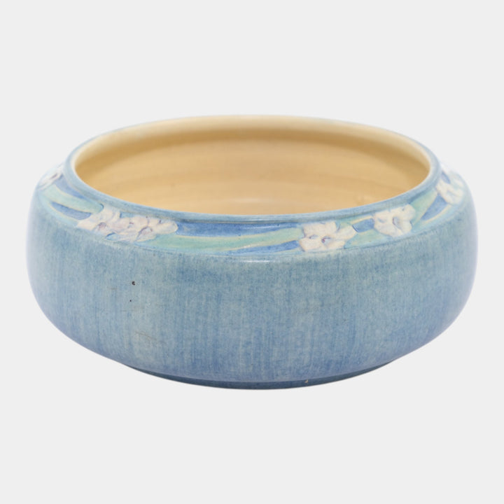 Newcomb College 1917 Vintage Arts and Crafts Pottery Blue Floral Ceramic Bowl - Just Art Pottery