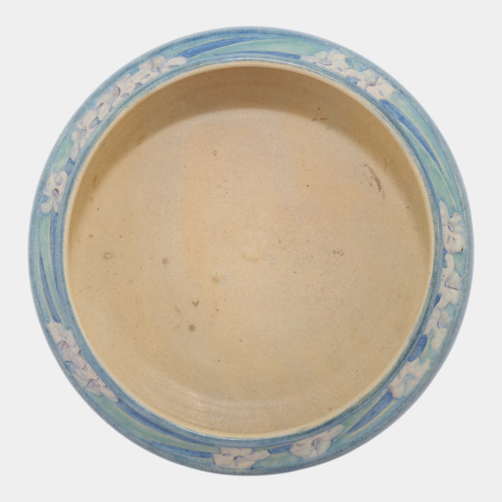 Newcomb College 1917 Vintage Arts and Crafts Pottery Blue Floral Ceramic Bowl - Just Art Pottery