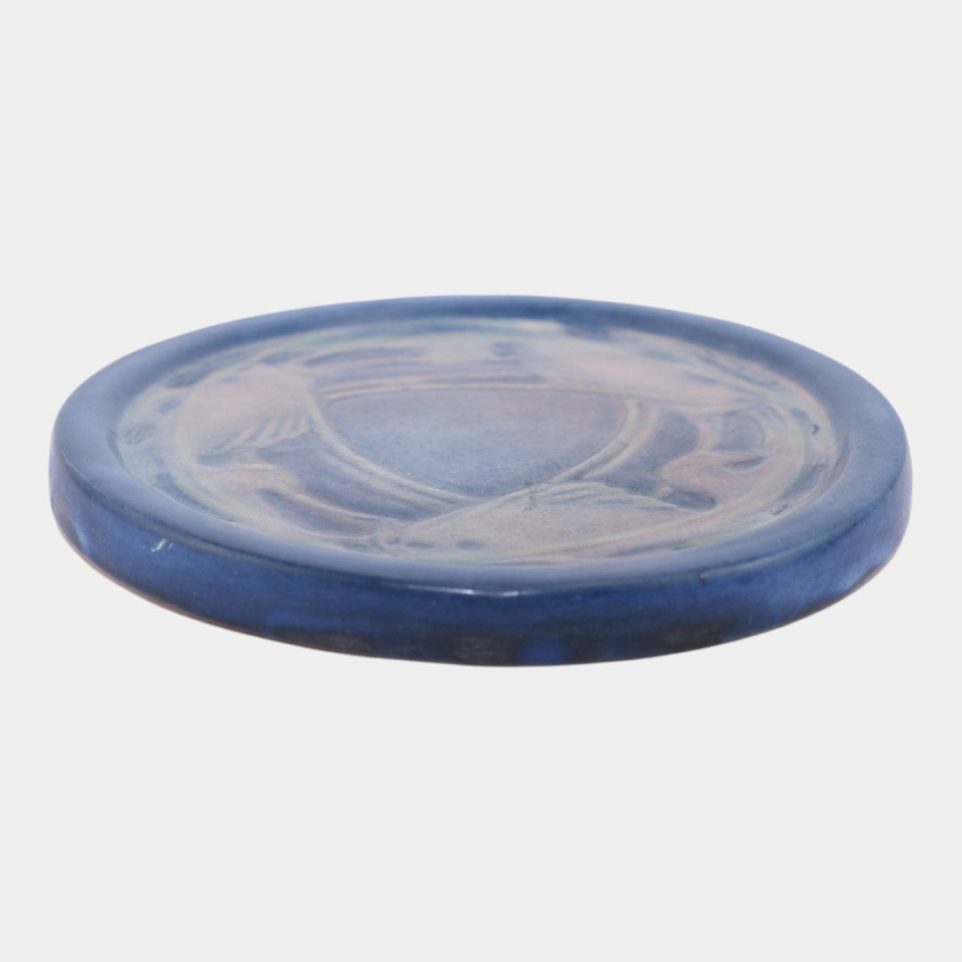 Newcomb College 1930 Vintage Pottery Blue Pink Swimming Fish Tile Trivet Irvine - Just Art Pottery