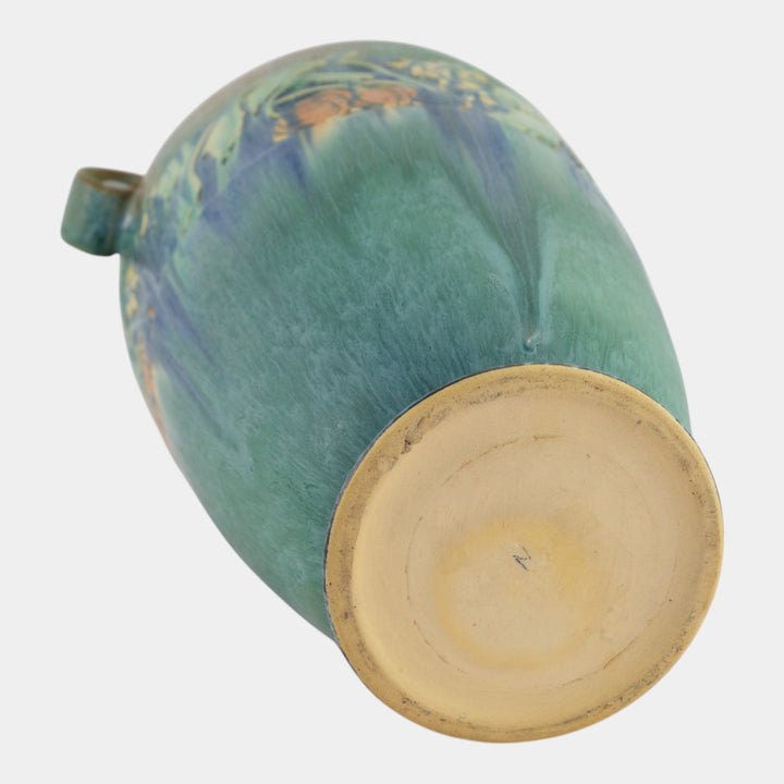 Roseville Baneda Green 1932 Vintage Arts And Crafts Handled Ceramic Vase 599-12 - Just Art Pottery