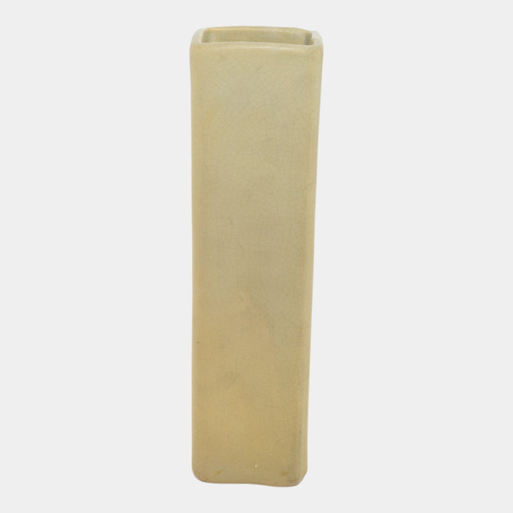 Weller Etched Matte 1905 Vintage Art Pottery Floral Ivory Ceramic Square Vase - Just Art Pottery