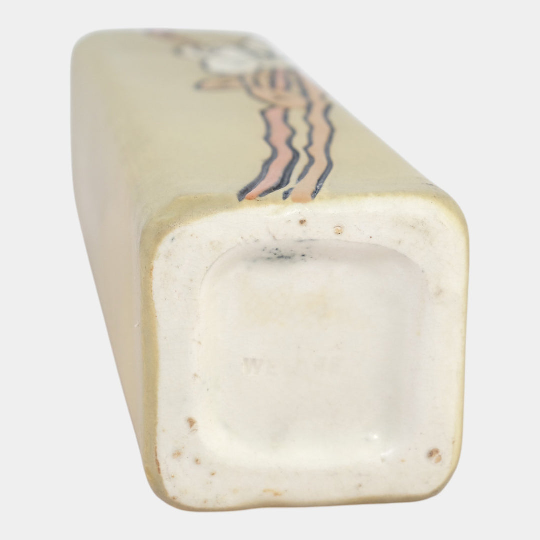 Weller Etched Matte 1905 Vintage Art Pottery Floral Ivory Ceramic Square Vase - Just Art Pottery