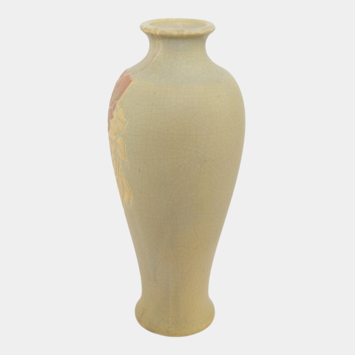 Weller Etched Matte 1905 Vintage Art Pottery Red Rose Green Ceramic Vase - Just Art Pottery