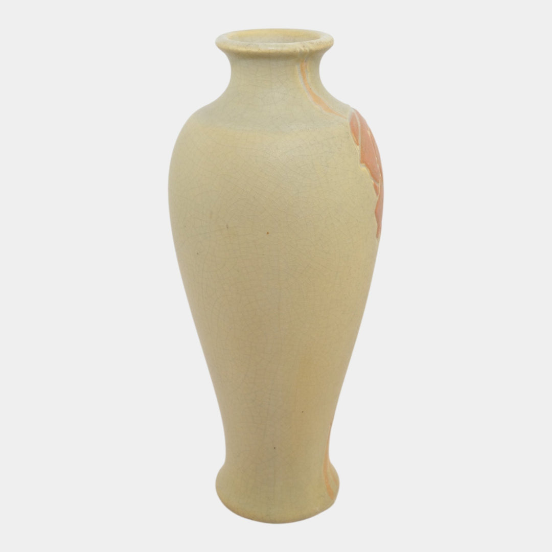 Weller Etched Matte 1905 Vintage Art Pottery Red Rose Green Ceramic Vase - Just Art Pottery